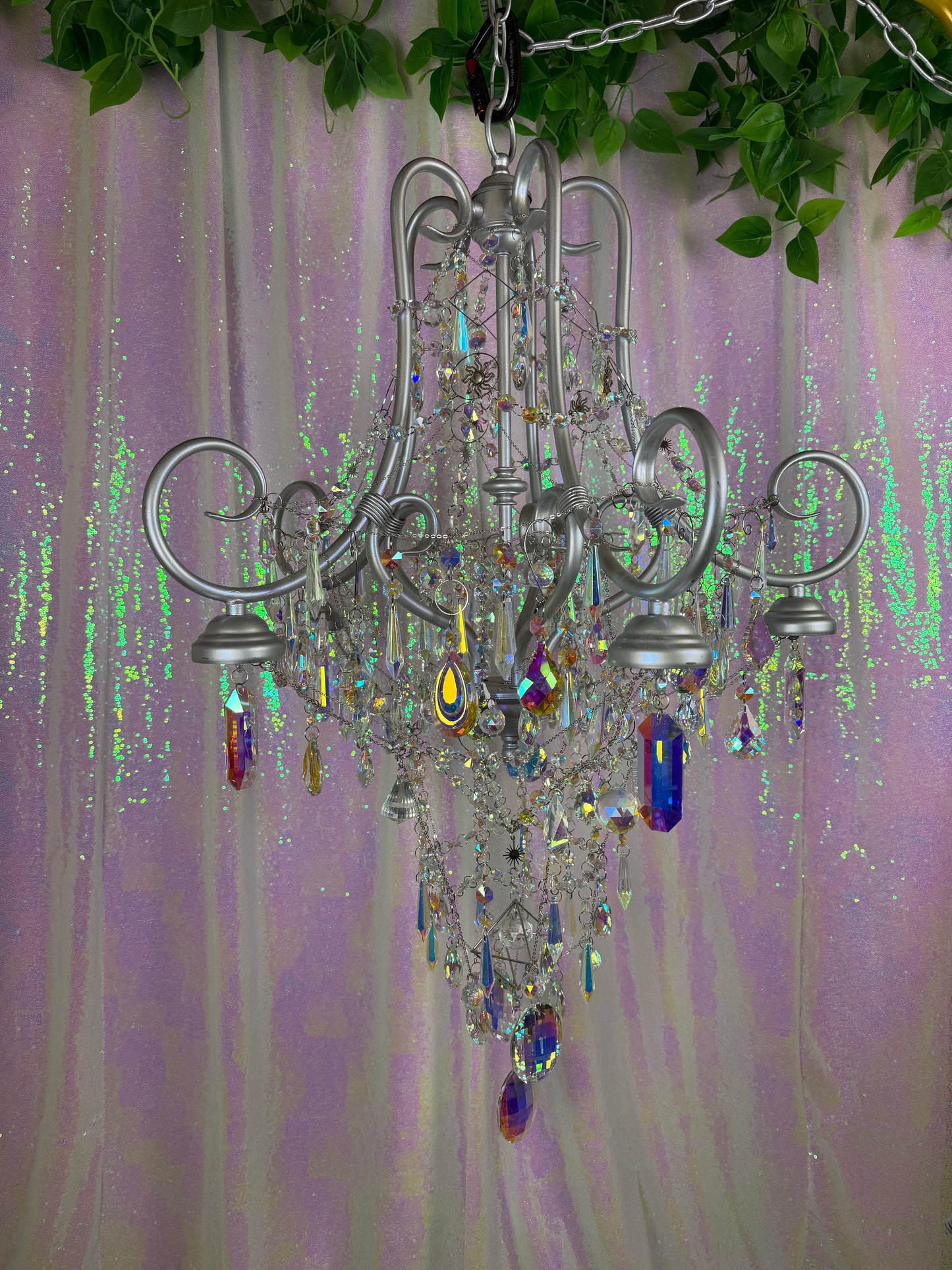 Holographic Sun-Catcher Chandelier (~HANDMADE~) 💎🪩🔮✨ reworked and repurposed handmade rainbow crystal sun catcher home and garden decor ~ LOCAL PICK UP ONLY ~