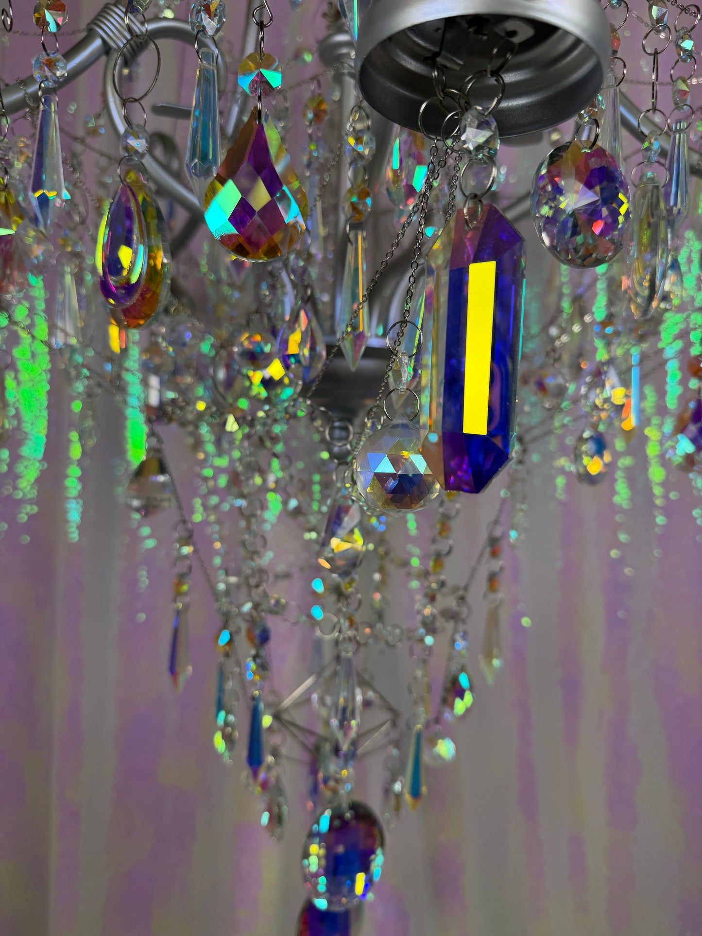 Holographic Sun-Catcher Chandelier (~HANDMADE~) 💎🪩🔮✨ reworked and repurposed handmade rainbow crystal sun catcher home and garden decor ~ LOCAL PICK UP ONLY ~