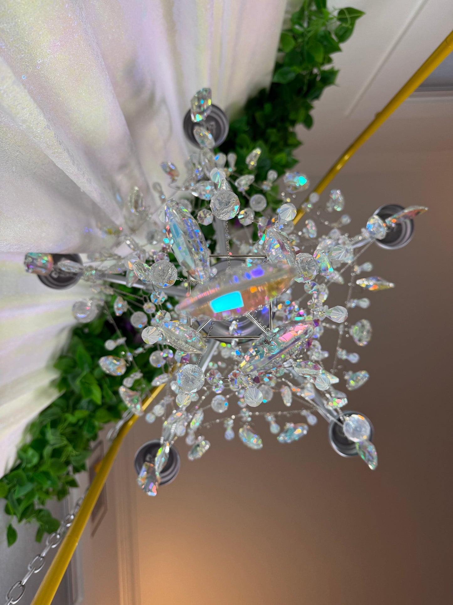 Holographic Sun-Catcher Chandelier (~HANDMADE~) 💎🪩🔮✨ reworked and repurposed handmade rainbow crystal sun catcher home and garden decor ~ LOCAL PICK UP ONLY ~