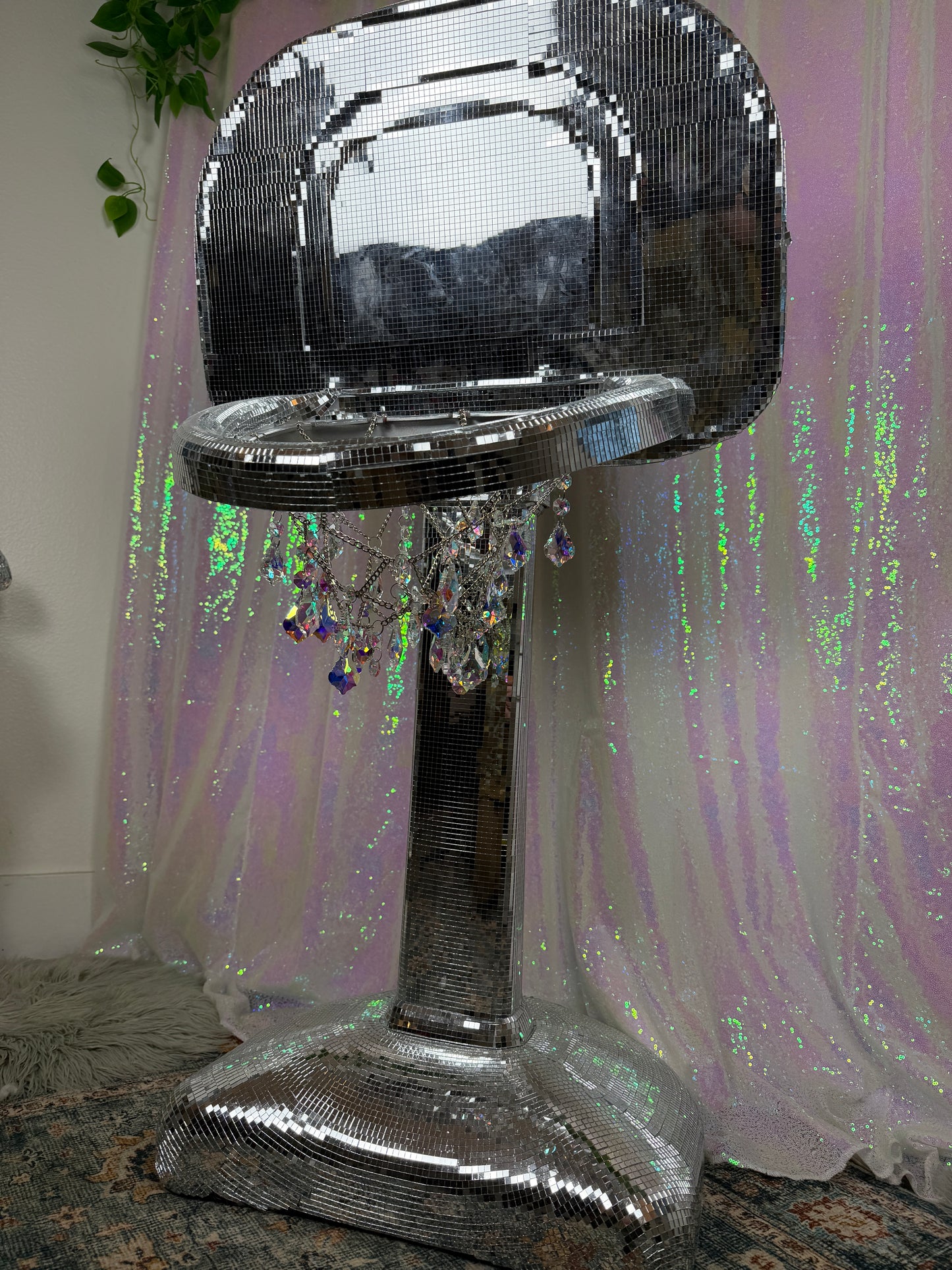 Ultimate Disco Dunker (~HANDMADE~) 🏀🪩🔮💎 reworked and repurposed kids basketball hoop featuring holographic sun catcher net ~ LOCAL PICK UP ONLY ~