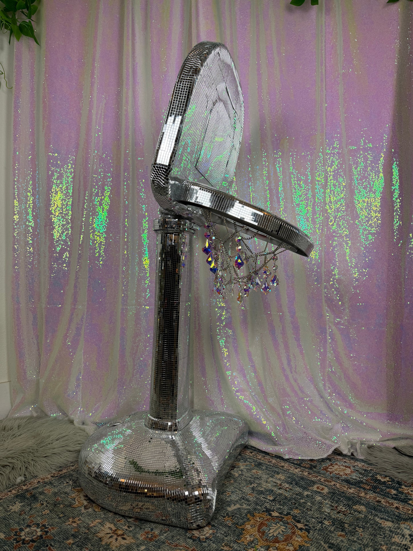 Ultimate Disco Dunker (~HANDMADE~) 🏀🪩🔮💎 reworked and repurposed kids basketball hoop featuring holographic sun catcher net ~ LOCAL PICK UP ONLY ~