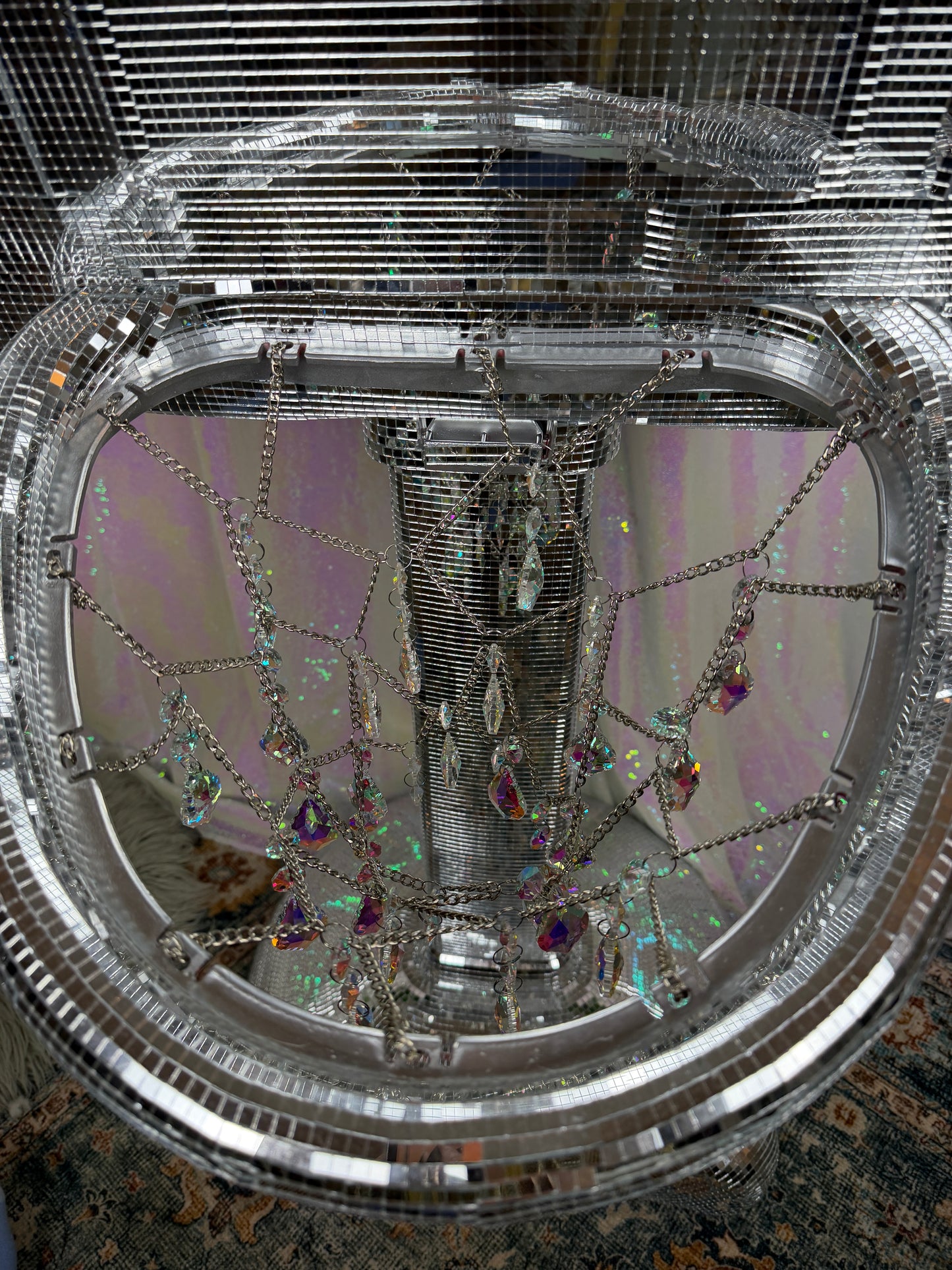 Ultimate Disco Dunker (~HANDMADE~) 🏀🪩🔮💎 reworked and repurposed kids basketball hoop featuring holographic sun catcher net ~ LOCAL PICK UP ONLY ~