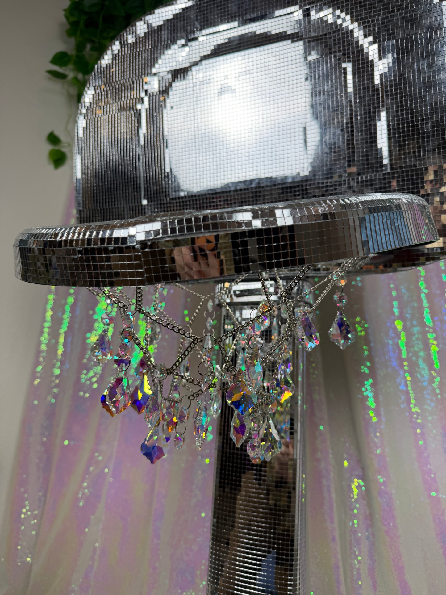 Ultimate Disco Dunker (~HANDMADE~) 🏀🪩🔮💎 reworked and repurposed kids basketball hoop featuring holographic sun catcher net ~ LOCAL PICK UP ONLY ~