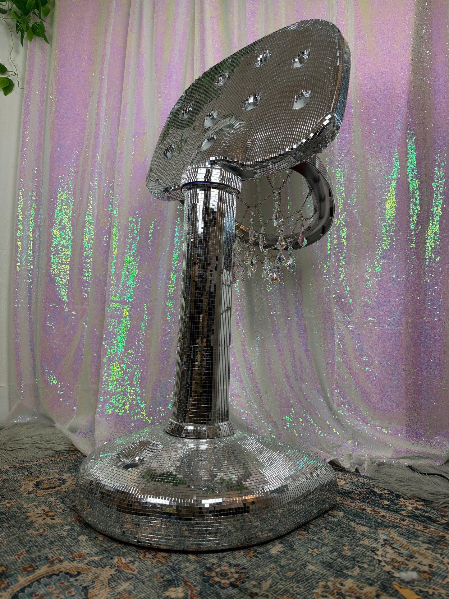 Ultimate Disco Dunker (~HANDMADE~) 🏀🪩🔮💎 reworked and repurposed kids basketball hoop featuring holographic sun catcher net ~ LOCAL PICK UP ONLY ~