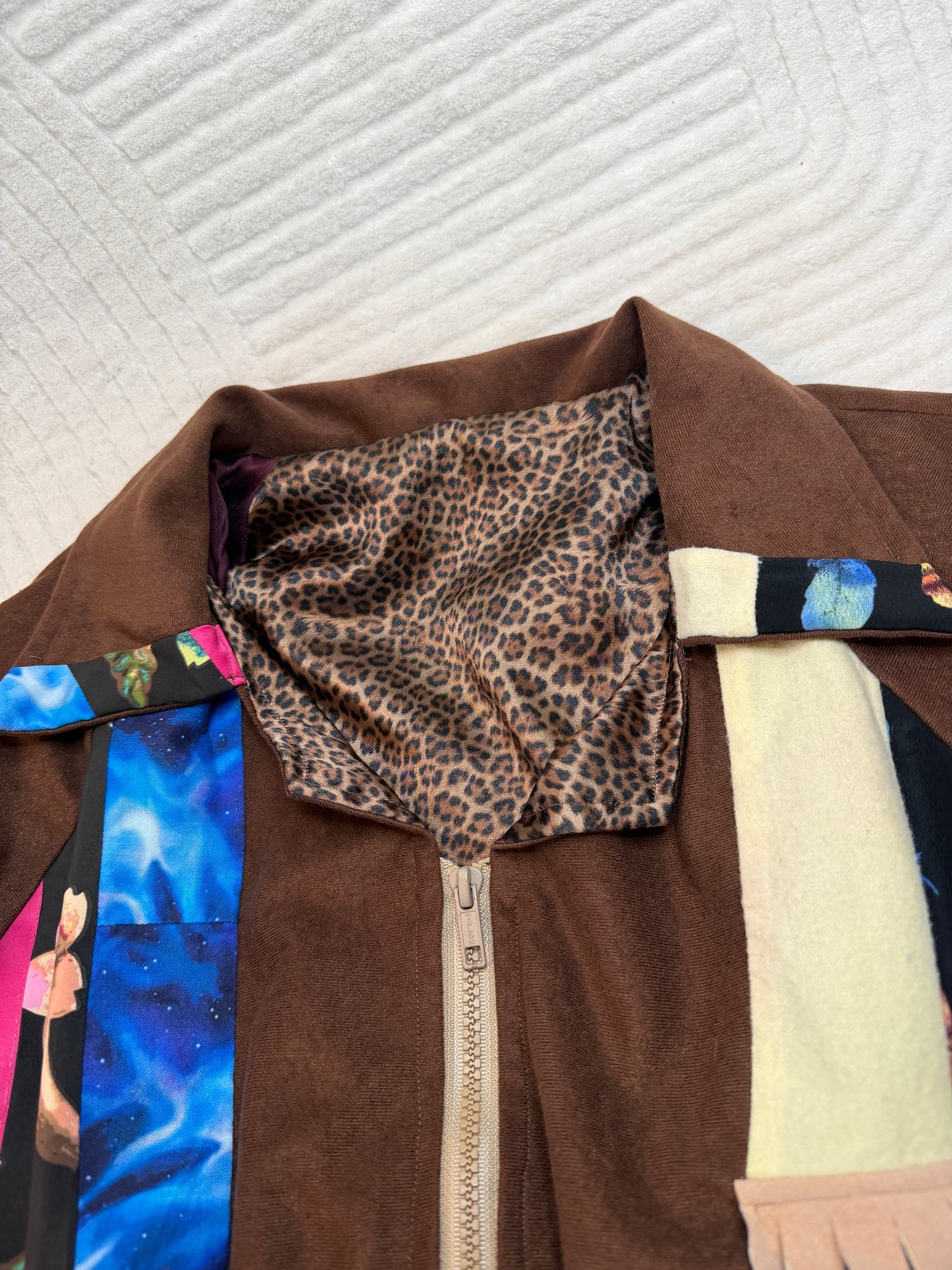 Handmade (L) 🧵☕️🌺🎨 starlight patchwork soft-serve jacket apres ski bum snow boarder coat with reversible zipper(factory tagged: n/a)