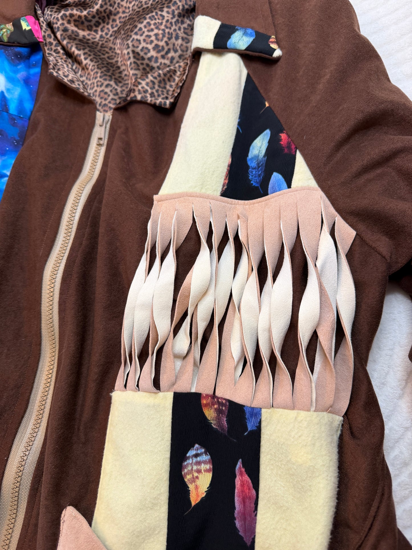 Handmade (L) 🧵☕️🌺🎨 starlight patchwork soft-serve jacket apres ski bum snow boarder coat with reversible zipper(factory tagged: n/a)