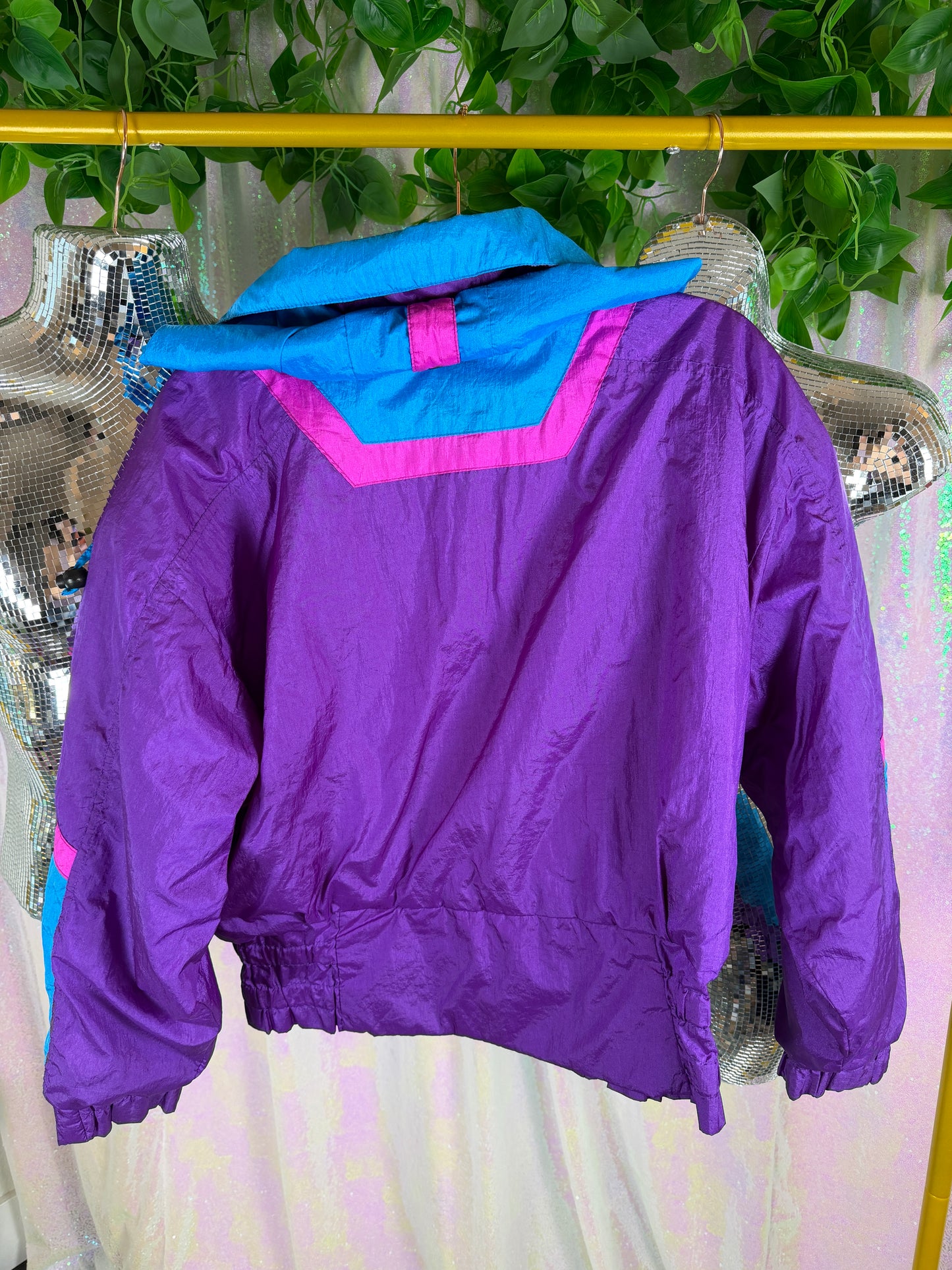 Black Bear Ski (S) 💜💙💗🎿 neon tri-tone apres ski bomber, purple, teal, hot pink,  (factory tagged: S)