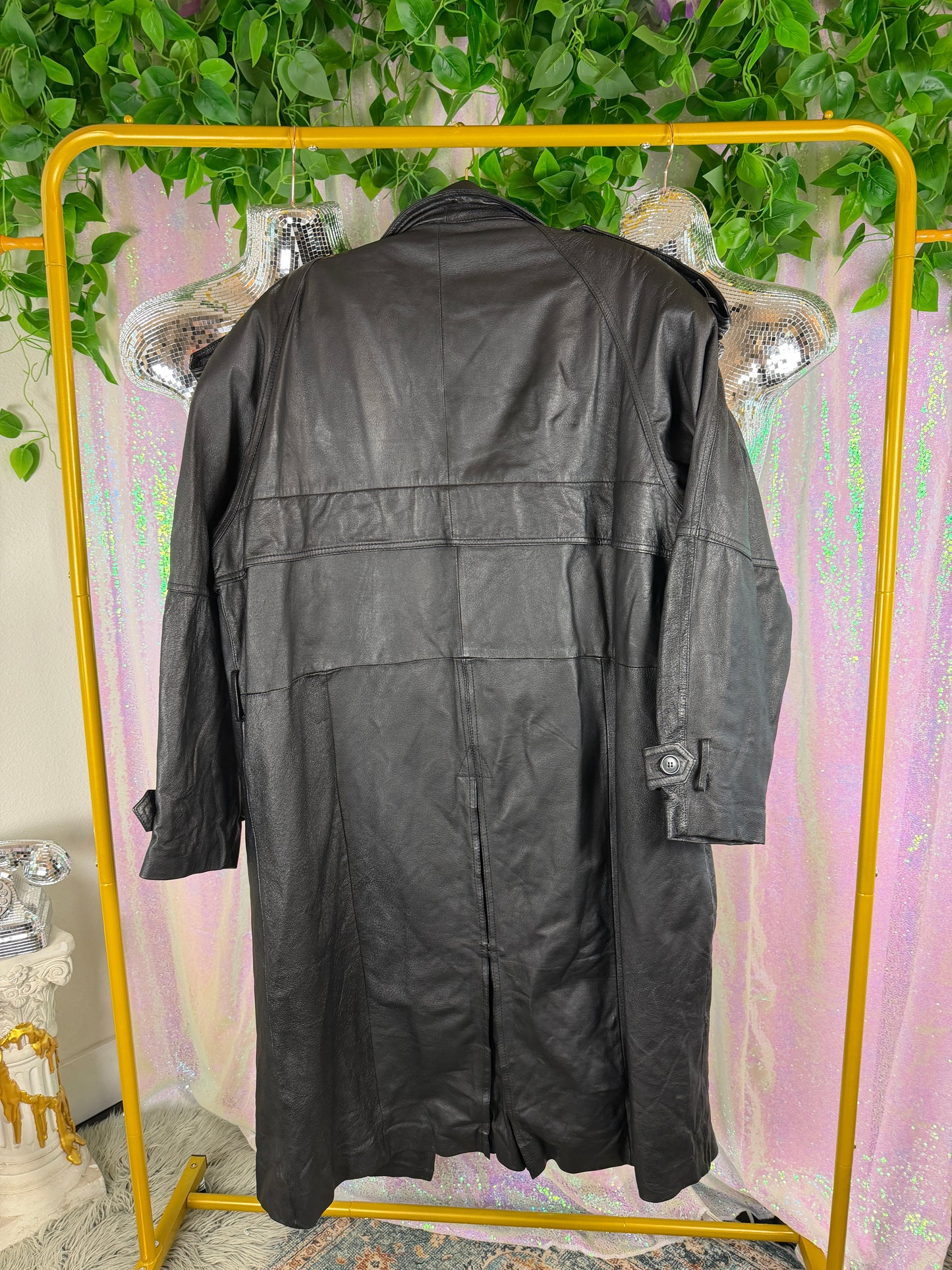 PHASE 2 (XL+) 🖤🎥🕶️📸 80s/90s matrix cyber punk black leather trench, full-length rebel outerwear (factory tagged: XL)