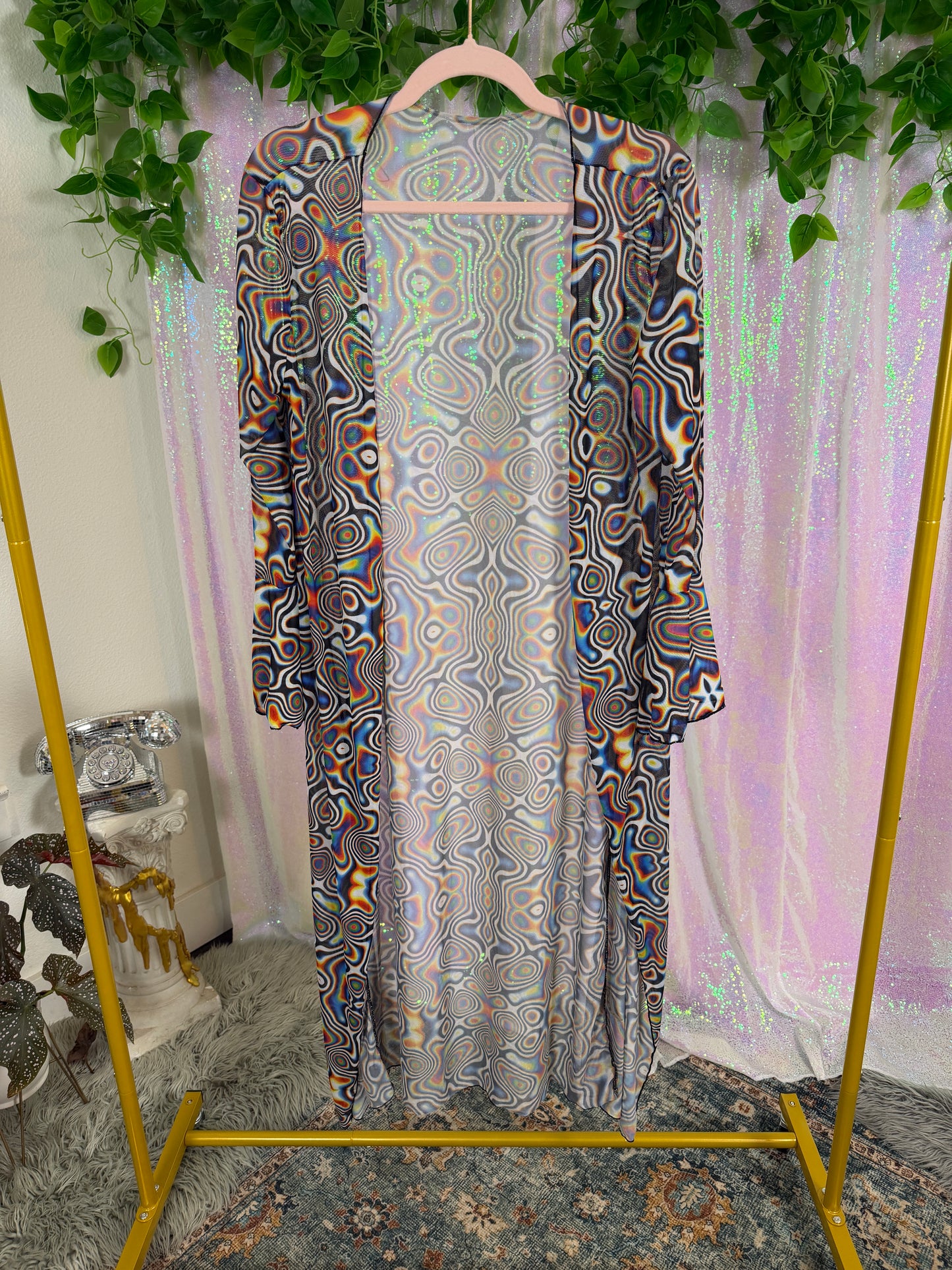 Half-Bag Bundle (M) ✨🌀🖤💜🌈 psychedelic swirls see-thru siren trippy rainbow swirls, black &amp; white zebra, lavender sheer (factory tagged: M)