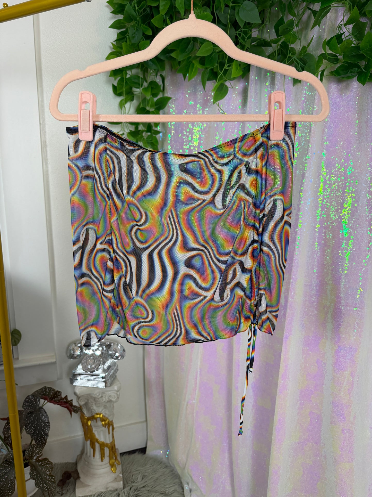 Half-Bag Bundle (M) ✨🌀🖤💜🌈 psychedelic swirls see-thru siren trippy rainbow swirls, black &amp; white zebra, lavender sheer (factory tagged: M)