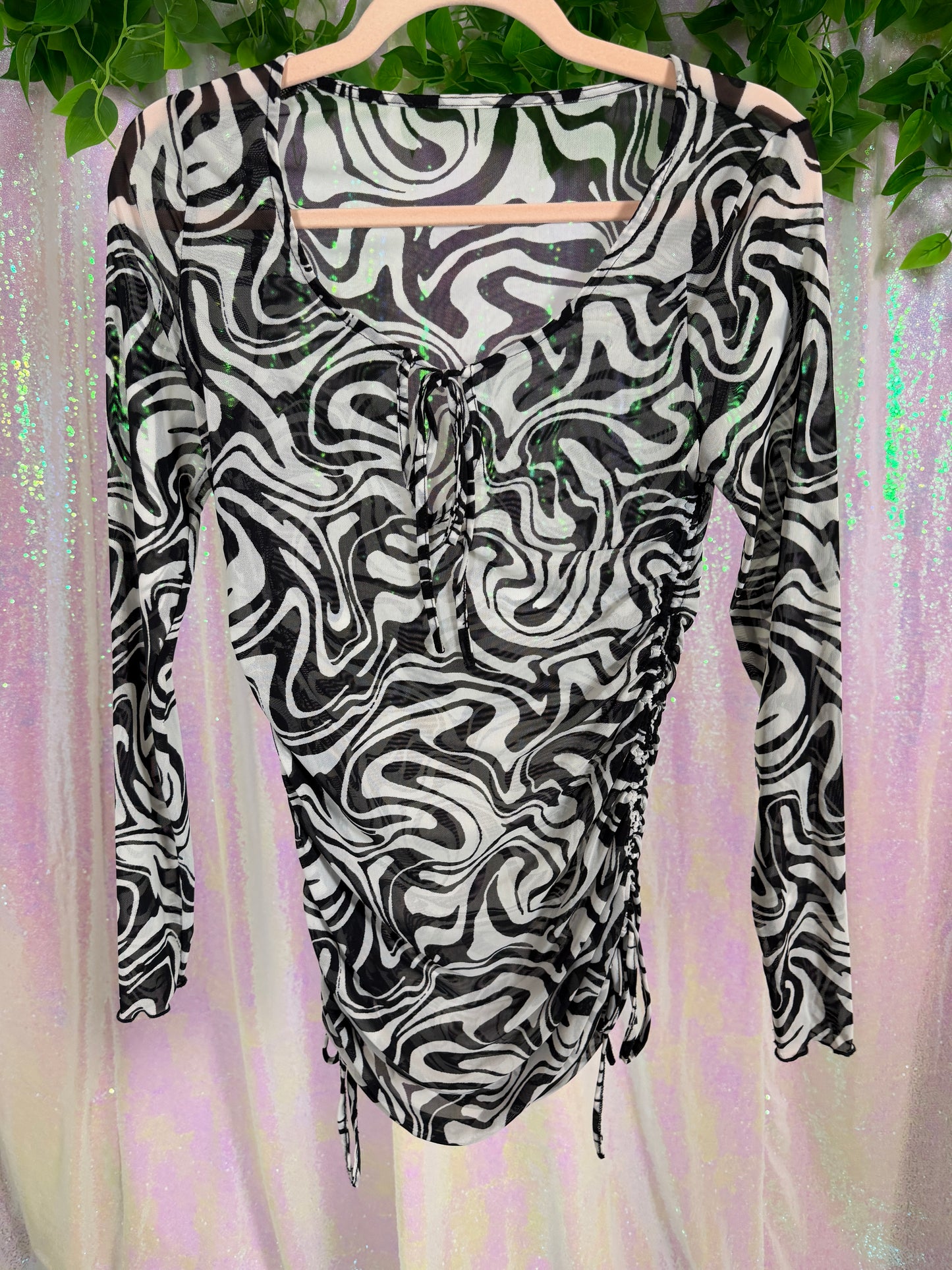 Half-Bag Bundle (M) ✨🌀🖤💜🌈 psychedelic swirls see-thru siren trippy rainbow swirls, black &amp; white zebra, lavender sheer (factory tagged: M)