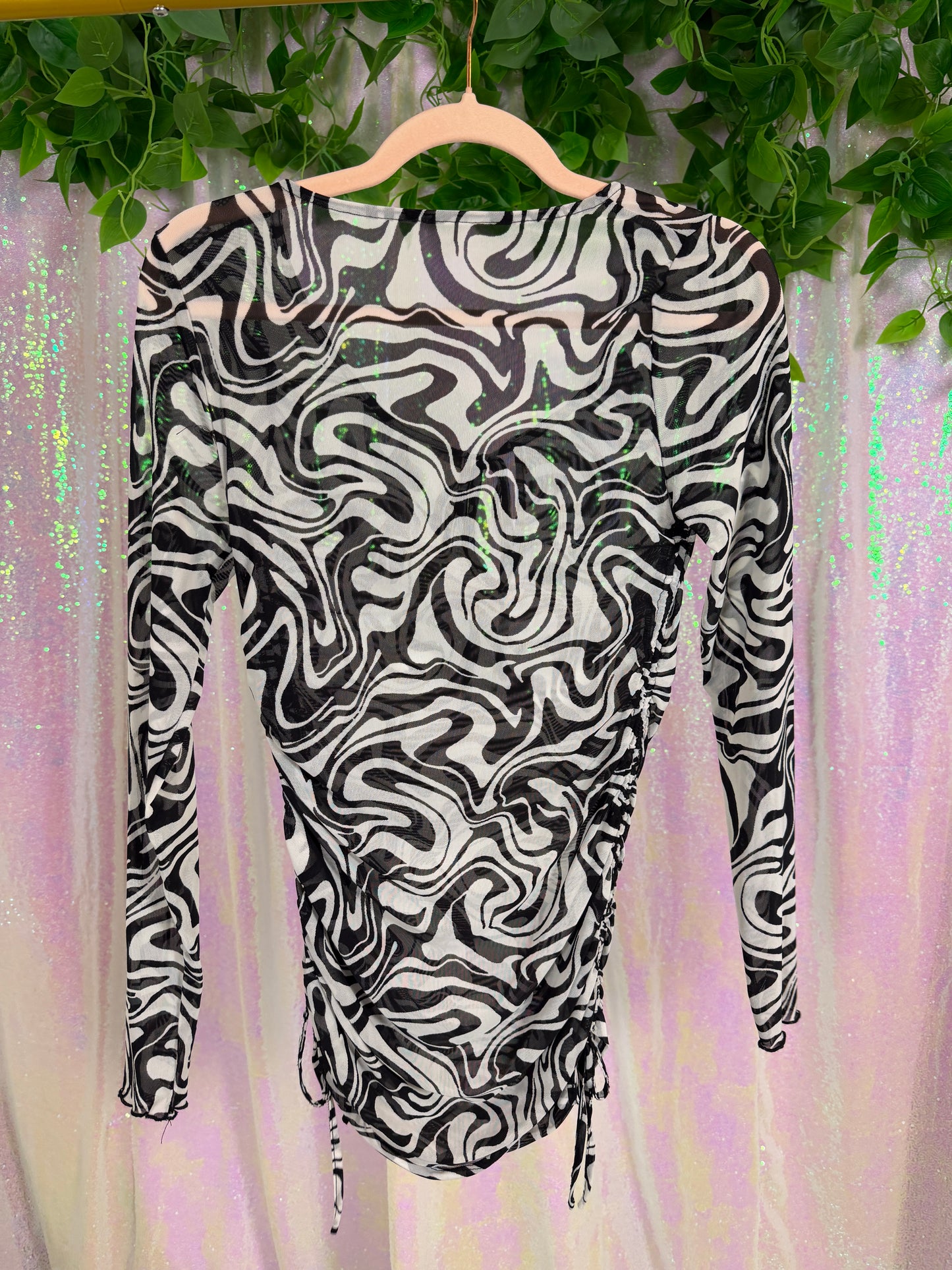 Half-Bag Bundle (M) ✨🌀🖤💜🌈 psychedelic swirls see-thru siren trippy rainbow swirls, black &amp; white zebra, lavender sheer (factory tagged: M)