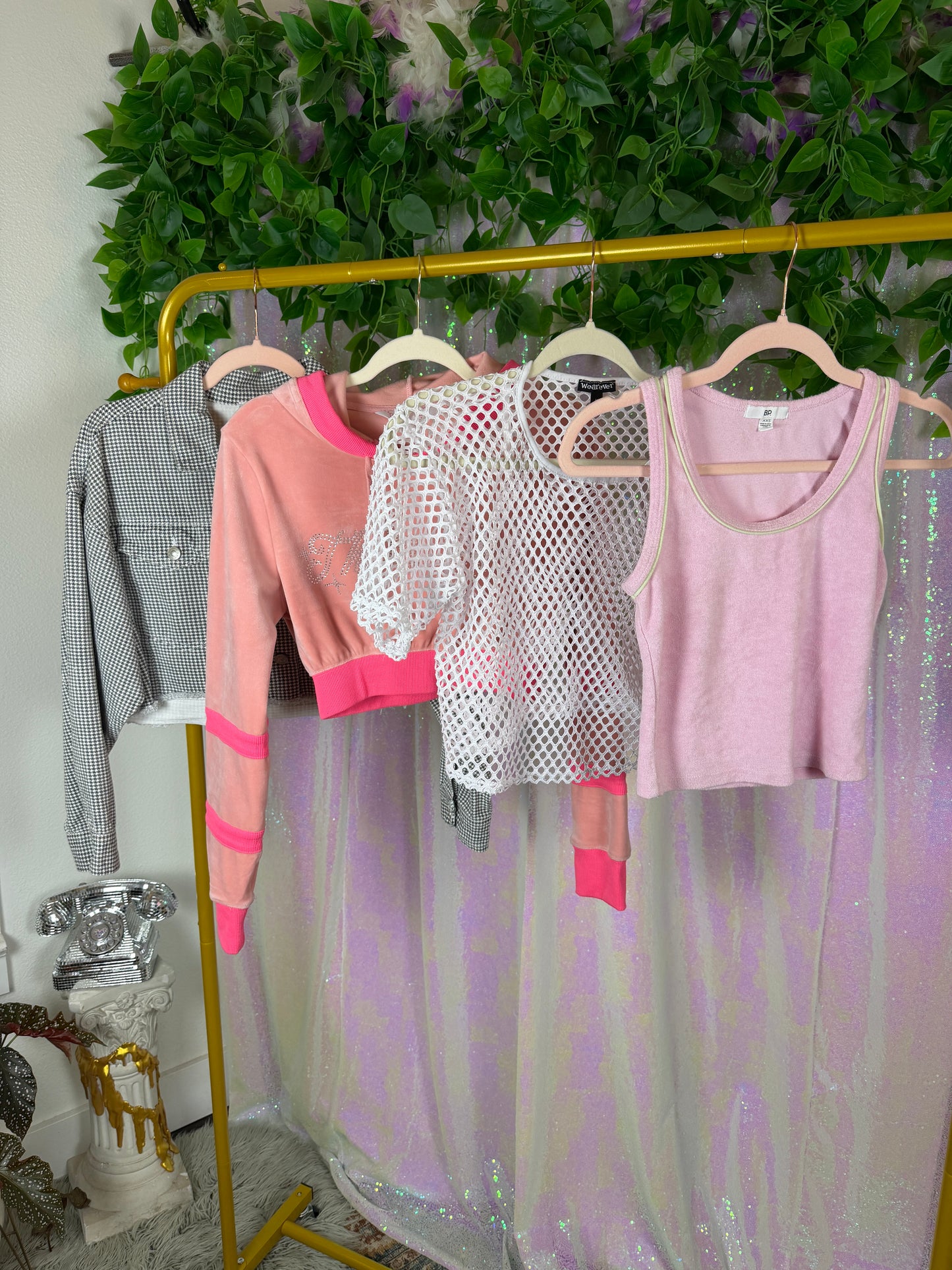 Full-Bag Bundle (S) 🍦🪩💅🎀 — soft brat preppy Paris Hilton velour princess, sliving tennis club heiress, mesh layering goodness (factory tagged: XXS, XS, S, M)