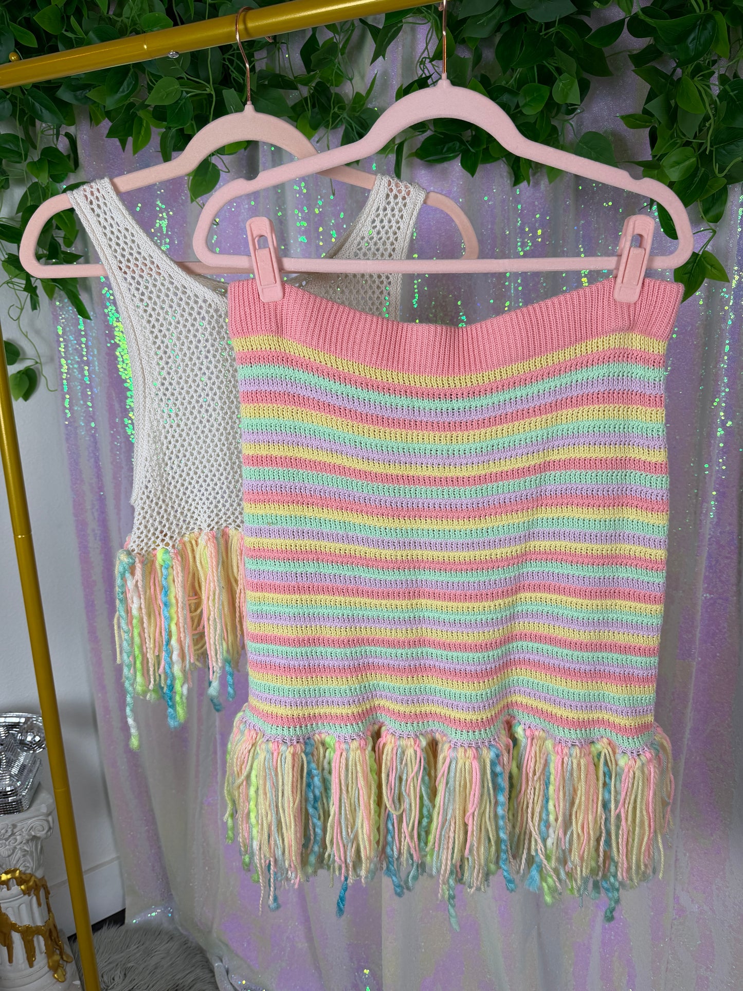 Full-Bag Bundle (L) 🍬🧁🍭✨ — pastel candy crochet fairy, DIY fringe rave mermaid, soft girl sugar candy striper (factory tagged: L, XL)