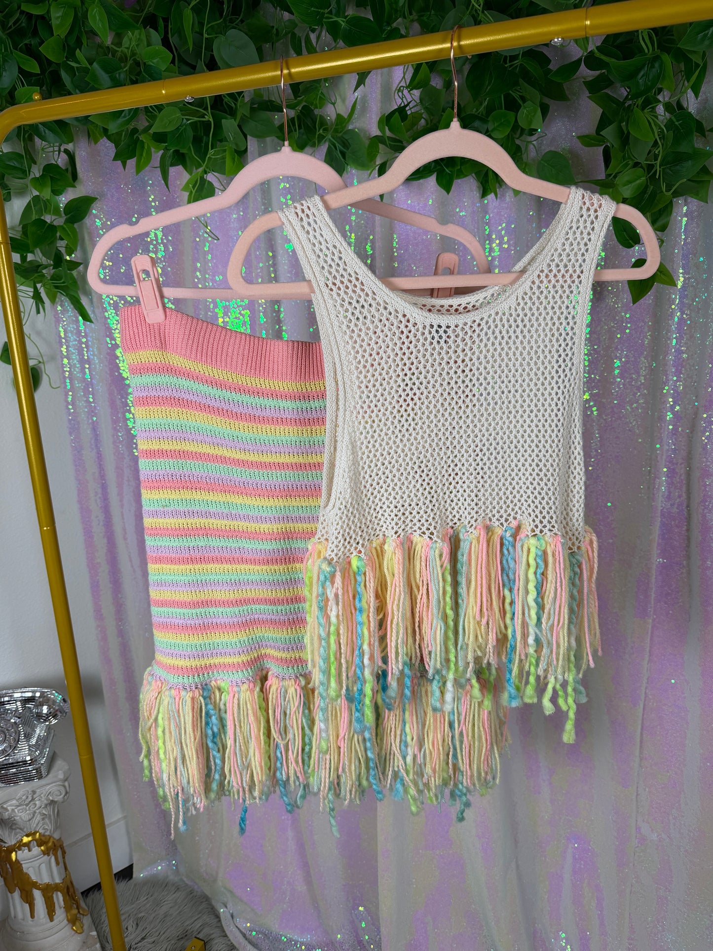 Full-Bag Bundle (L) 🍬🧁🍭✨ — pastel candy crochet fairy, DIY fringe rave mermaid, soft girl sugar candy striper (factory tagged: L, XL)