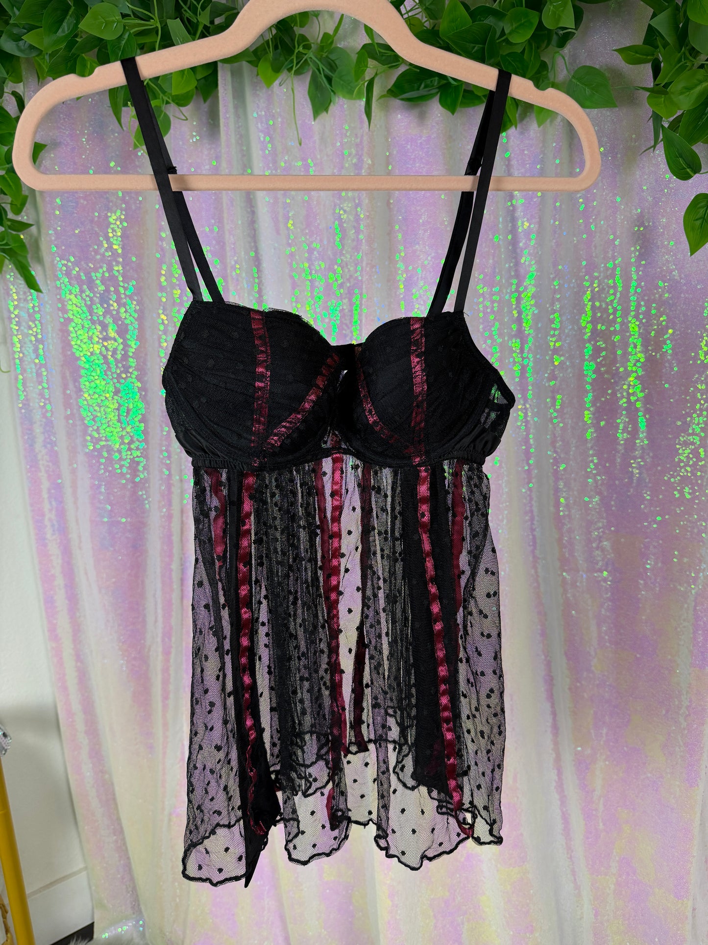 Half-Bag Bundle (S) 🖤🔥💋💜 — rave siren cyber fairy spotted at the victoria’s secret afterparty, 90s club kid layering lingerie (factory tagged: S, S/M, 34C, OS)