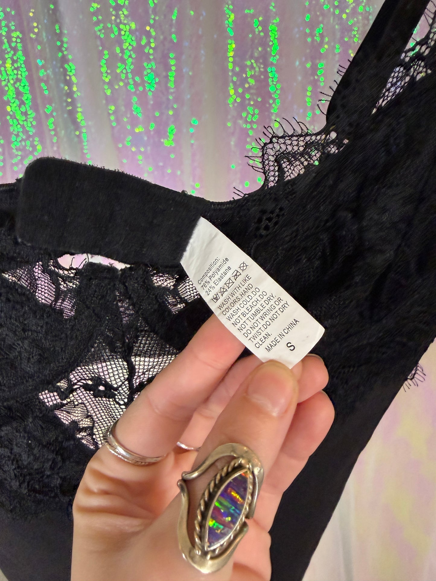 Quarter-Bag Bundle (S) — 🖤🪩🥀🎱 soft noir satin lounge lingerie lace layering, after-dark sexy cyberfembot  (factory tagged: S, M)