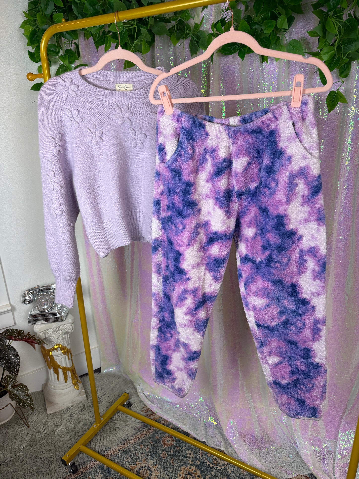 Full-Bag Bundle (L) — 💜🌸🧁🍬 soft lavender haze cozy camping girlie, dreamy lounge fleece plush set (factory tagged: S, XL)