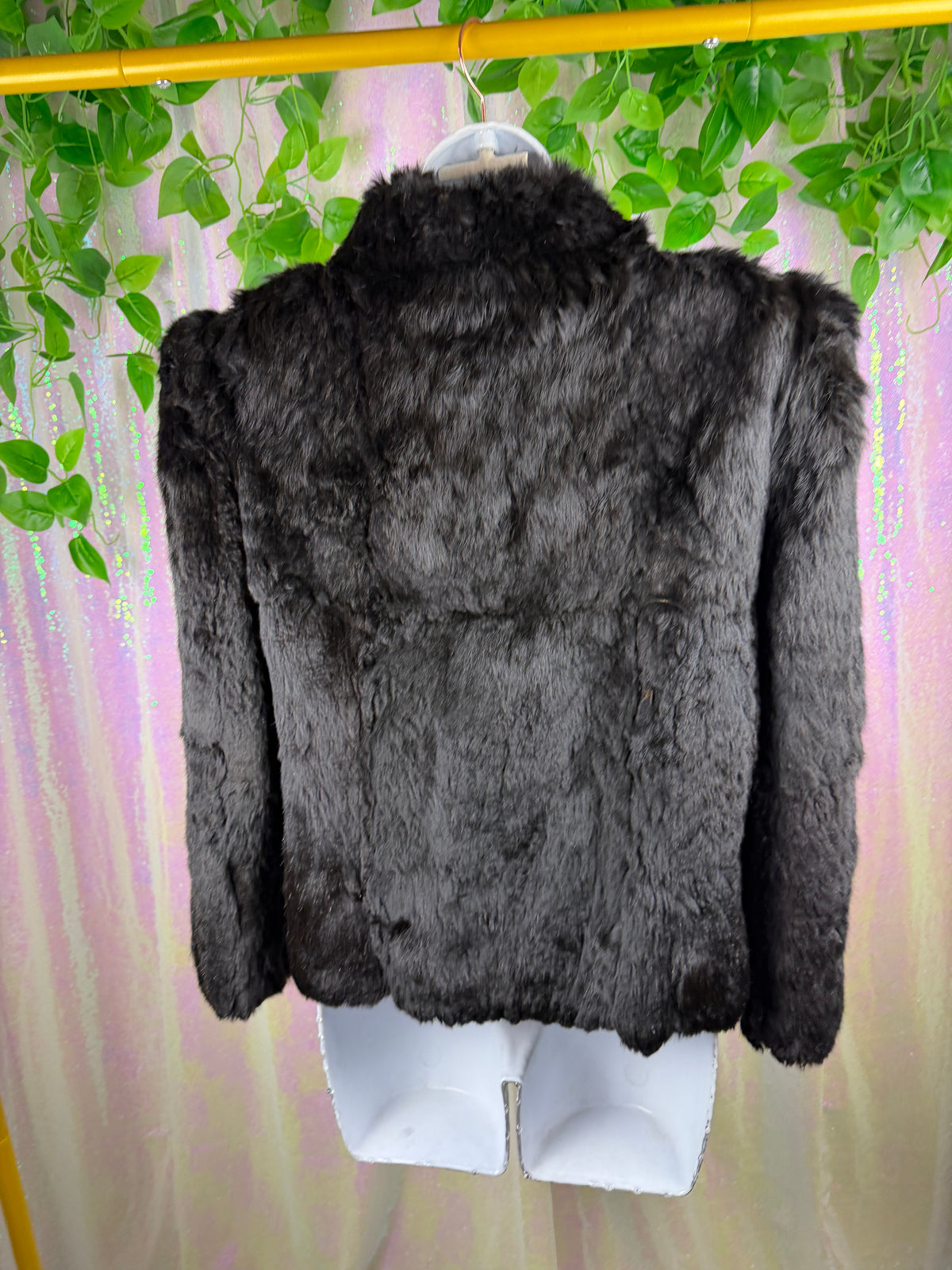 Jay Jacobs (S) 🗝️🖤🥀🦇 black plush ultra soft real rabbit fur vintage glam iconic shoulder padded statement jacket coat (factory tagged: N/A)