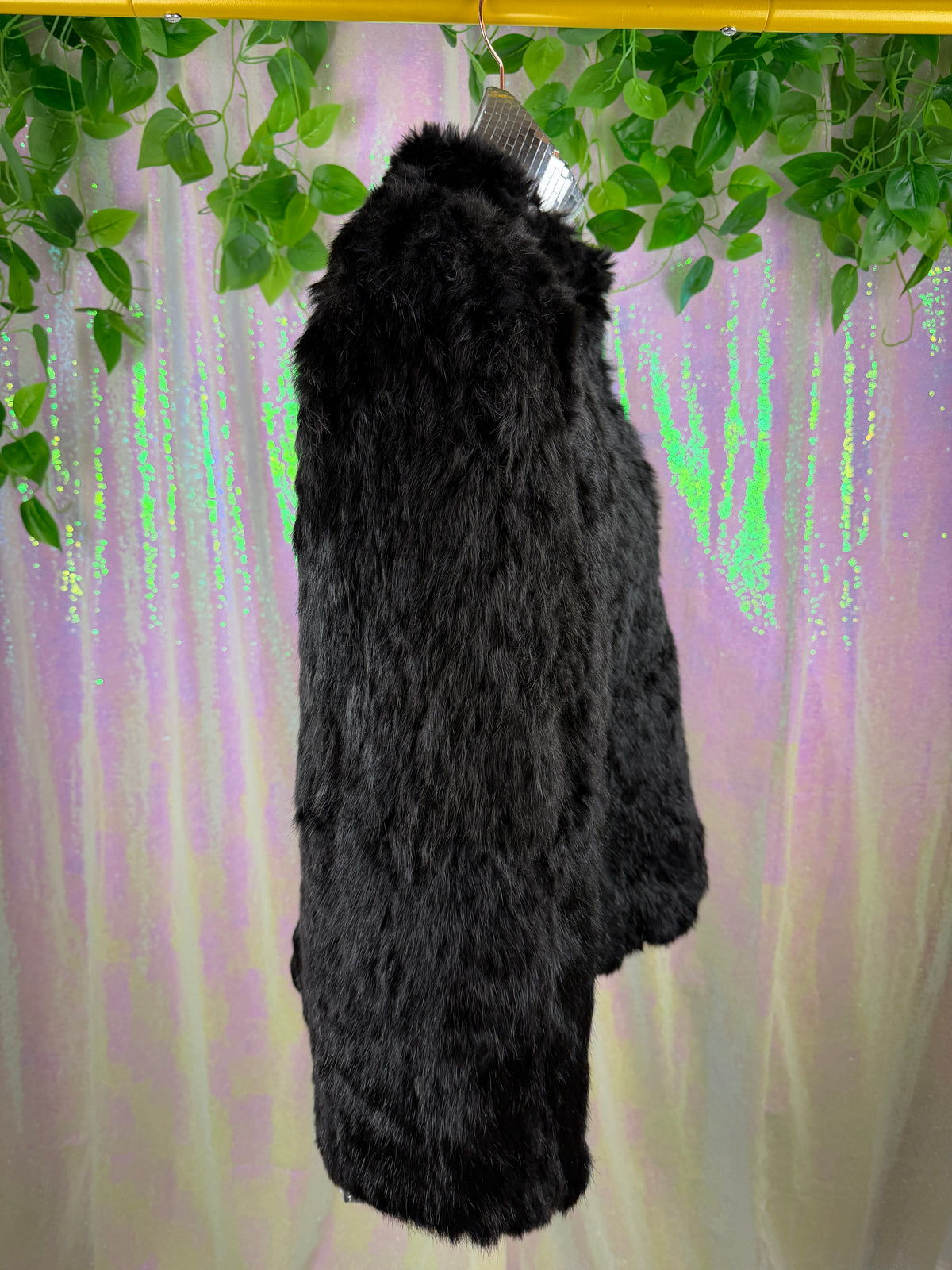 Jay Jacobs (S) 🗝️🖤🥀🦇 black plush ultra soft real rabbit fur vintage glam iconic shoulder padded statement jacket coat (factory tagged: N/A)