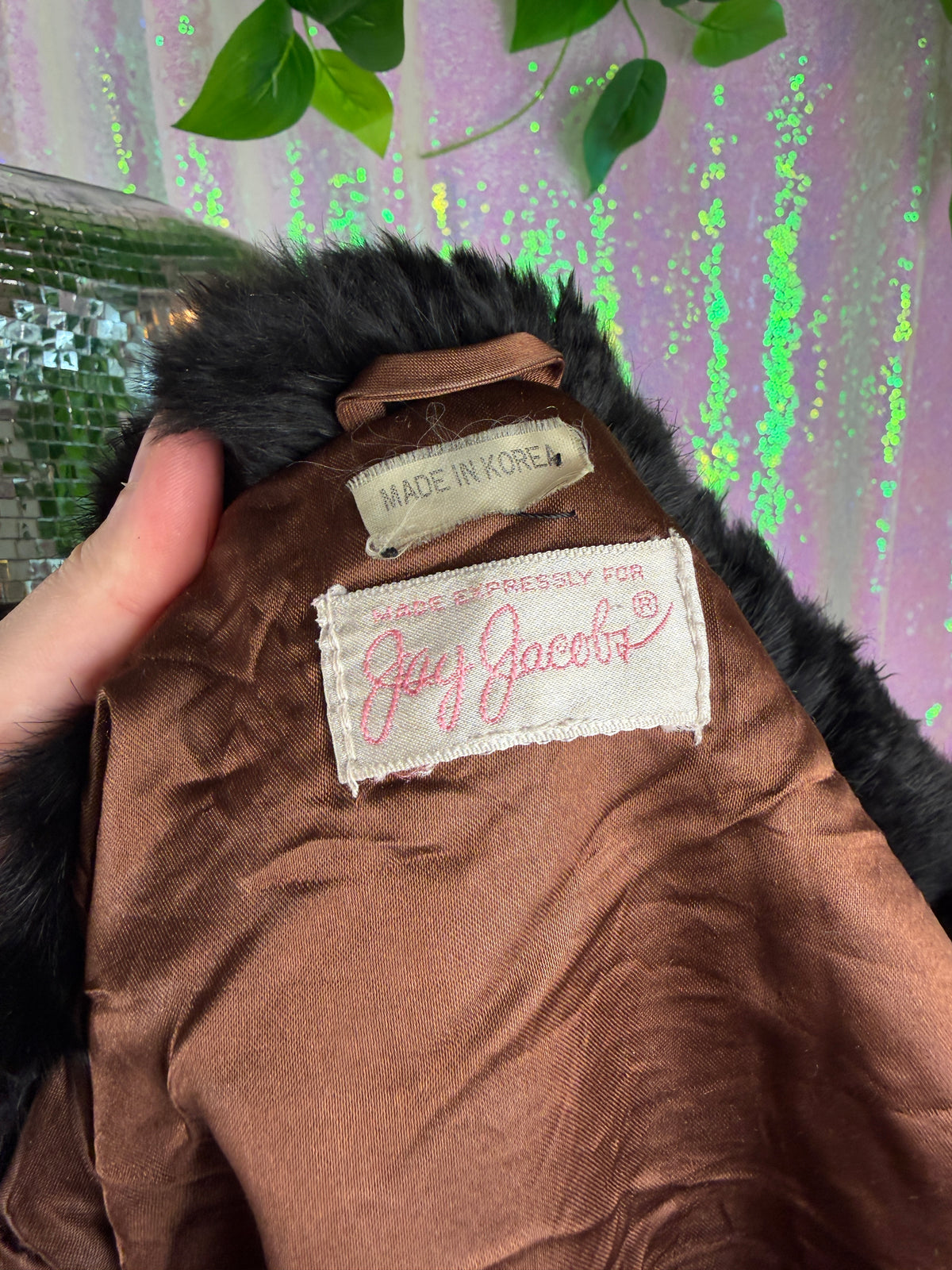 Jay Jacobs (S) 🗝️🖤🥀🦇 black plush ultra soft real rabbit fur vintage glam iconic shoulder padded statement jacket coat (factory tagged: N/A)