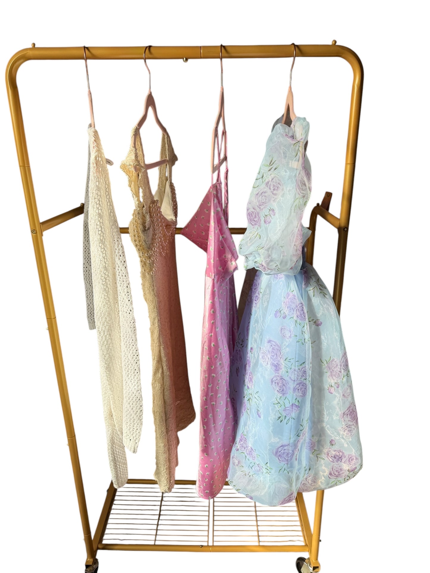 Full-Bag Value Bundle (S) 🧚‍♀️🌹🩵🍓☁️ strawberry shortcake dress-up ~ crochet, lace, silky, puffball, pink, blue, cream