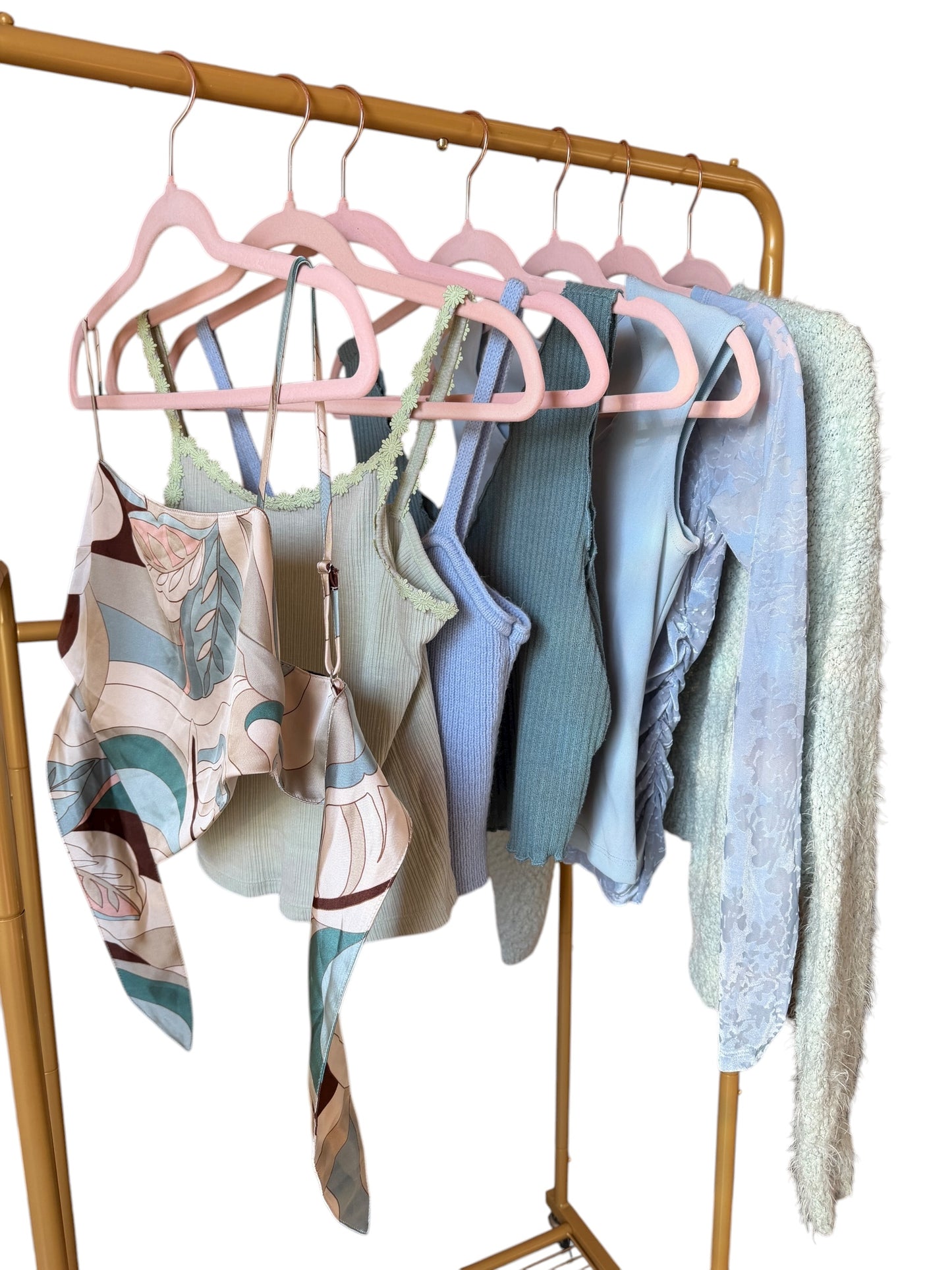 Full-Bag Value Bundle (M) 🧊🪞🦋🌊 mermaid fairycore icy ocean drip crop tops & cardigan, blue, cream, white